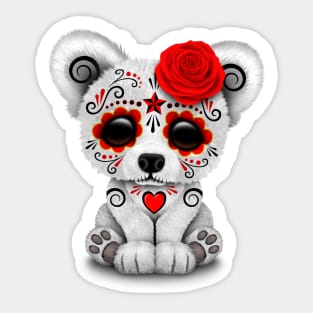 Red Day of the Dead Sugar Skull Polar Bear Sticker